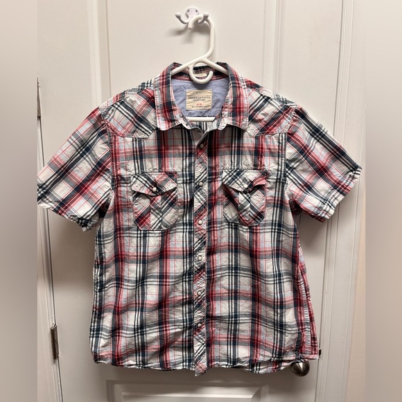 American Eagle Outfitters Red and Blue Plaid Men's Shirt Pearl snap up XL - Picture 1 of 7